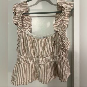 Abercrombie & Fitch Brown and White Striped Ruffle Blouse